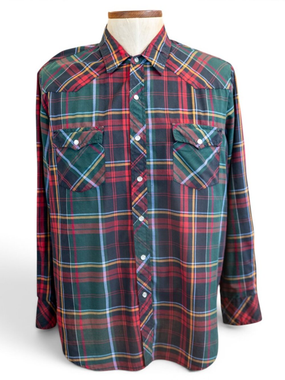 1990s VIP Plaid Western Pearl Snap Shirt * XL